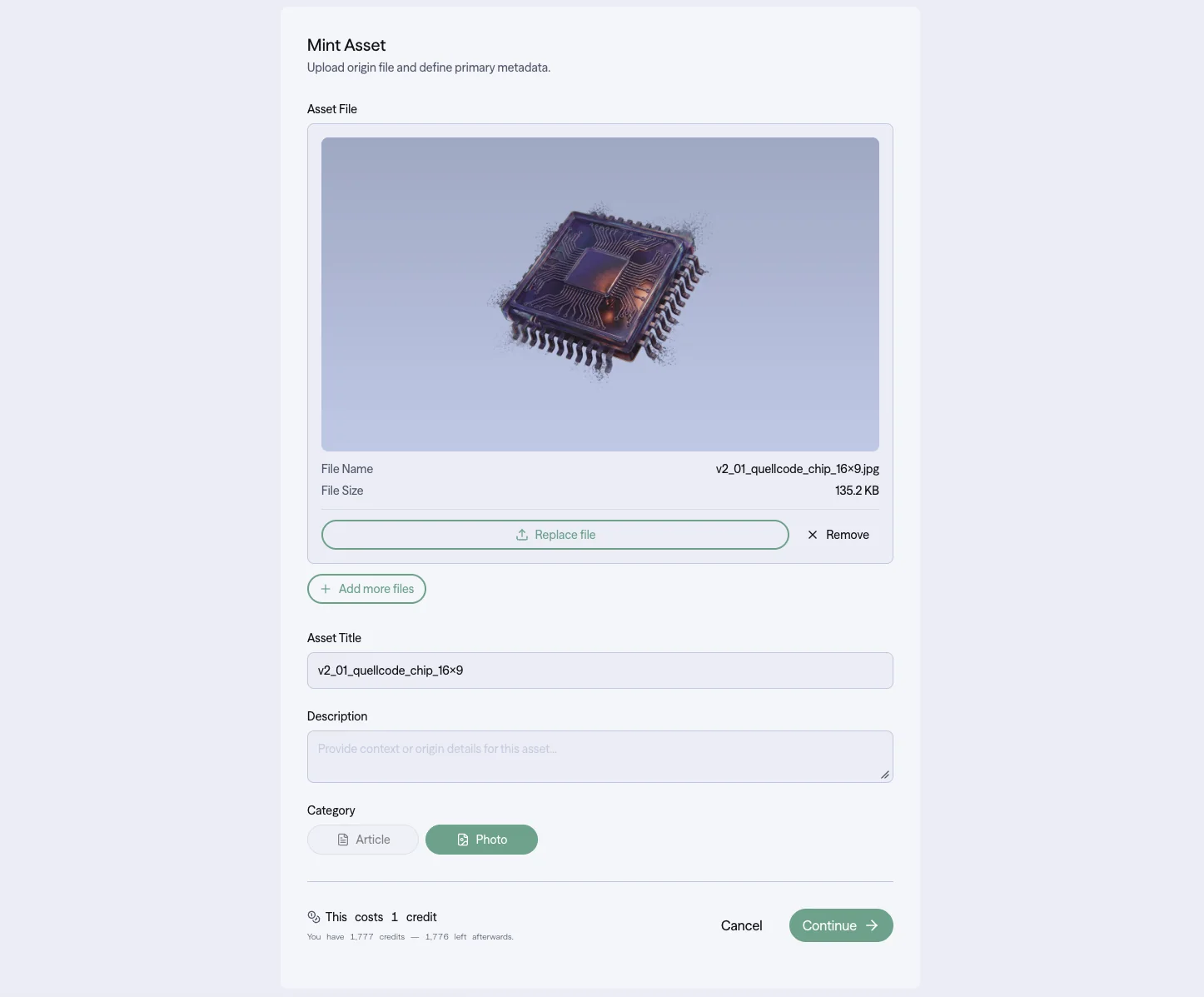 on:mint Web-App: Asset-Upload im Mint-Dialog