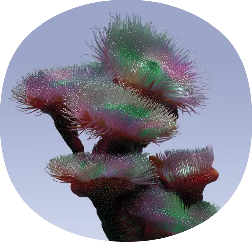 Bunte, abstrakte 3D-Kunst mit spiralförmigen Formen und leuchtenden Farben