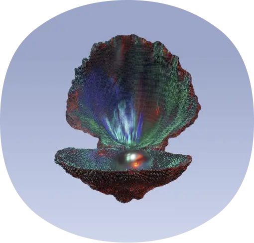 Eine Muschel mit einem Perle und blaugrünen Licht