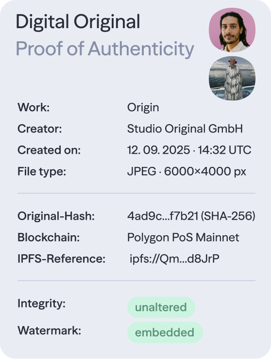 Digitale Originalzertifizierung für Kunstwerk mit Authentizitätsnachweis