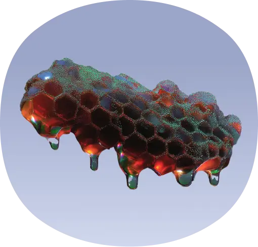 Bienenwabe mit glänzenden Tropfen