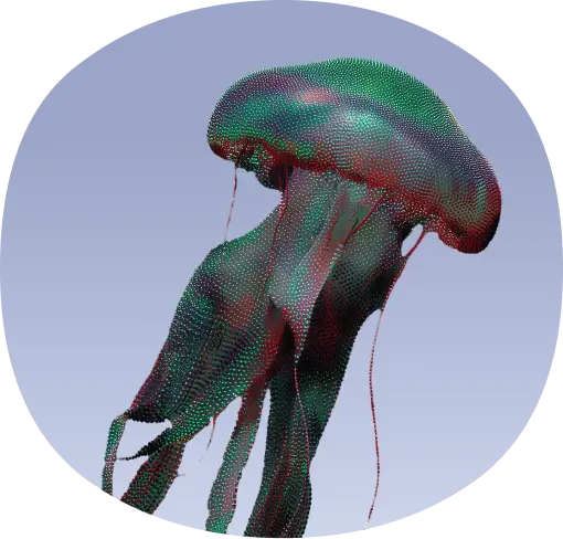 Bunte 3D-Animation einer Qualle