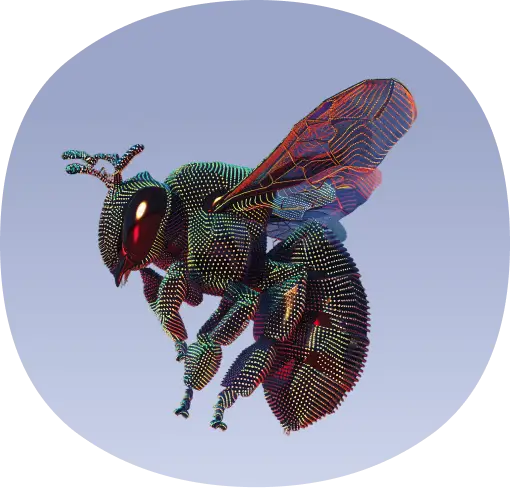 Biene mit farbenfrohen Flügeln und Körper