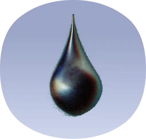 Ein tropfenförmiger Gegenstand mit schimmernder Oberfläche